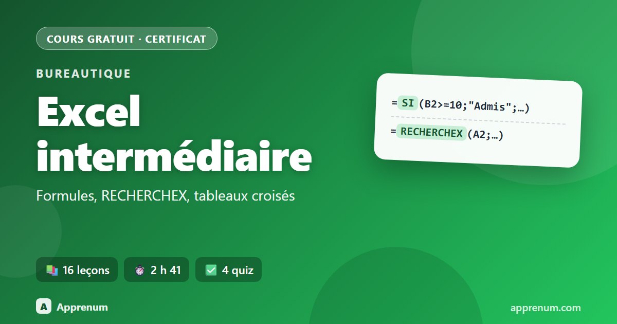 Excel intermédiaire : formules, recherches, tableaux croisés et projet de gestion