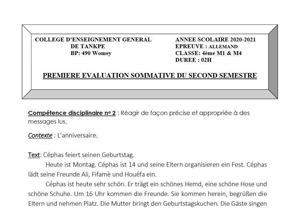 Aperçu de la première page — Allemand Compilation Devoir Surveillé (Mars 2021) 2020 2021