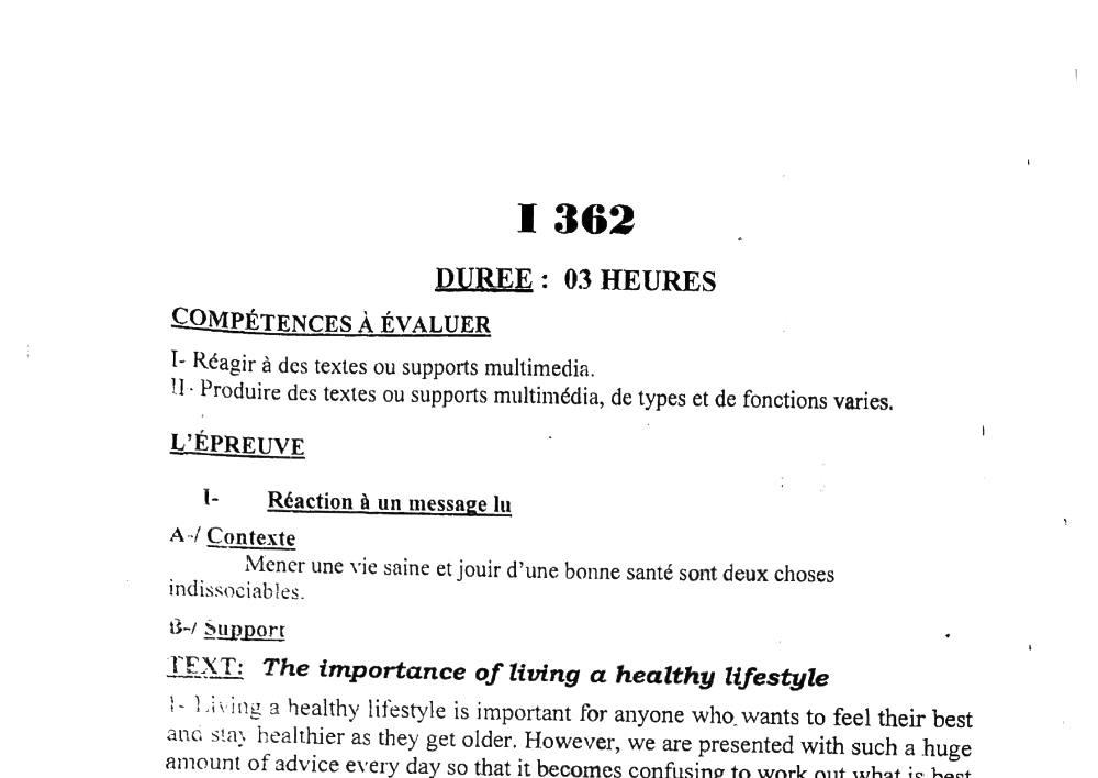 Aperçu de la première page — BAC NATIONAL 2026 Anglais LV1 Séries A1 A2 BAC Bénin