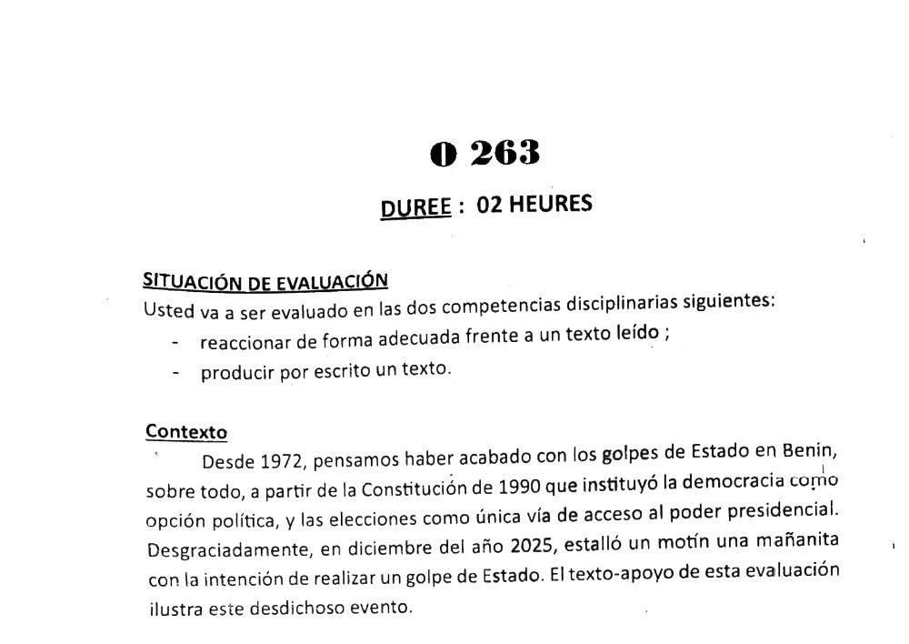 Aperçu de la première page — BAC NATIONAL 2026 Espagnol LV2 Séries A1 A2 BAC Bénin