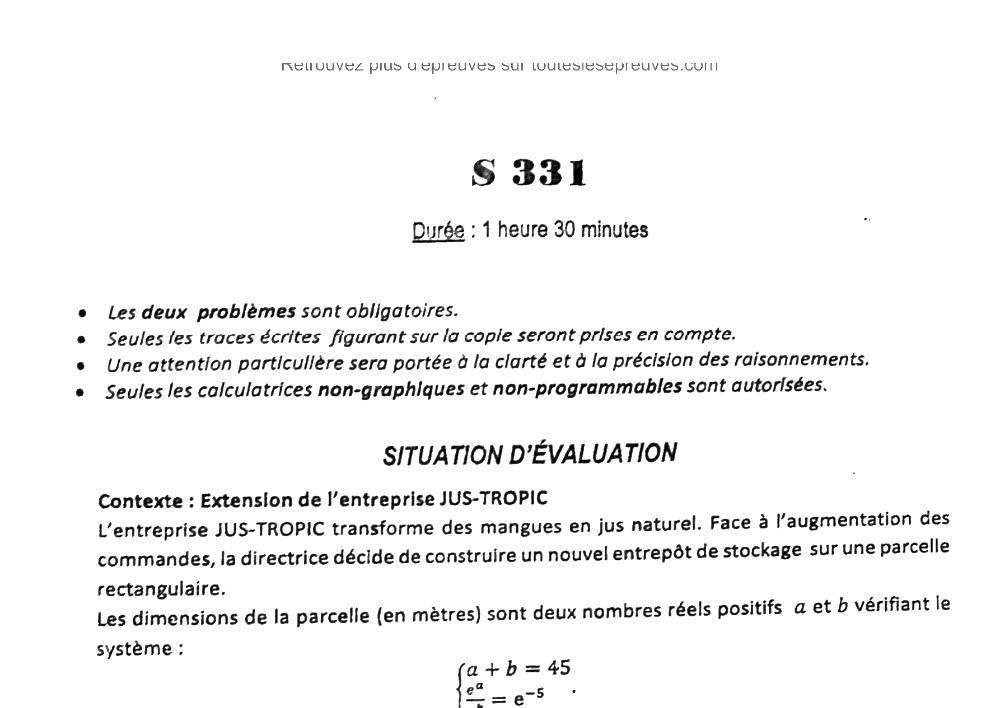 Aperçu de la première page — BAC NATIONAL 2026 Mathématiques Séries A2 B BAC Bénin