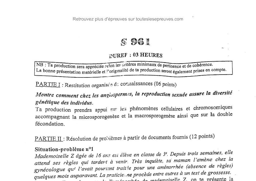 Aperçu de la première page — BAC NATIONAL 2026 SVT Série D BAC Bénin