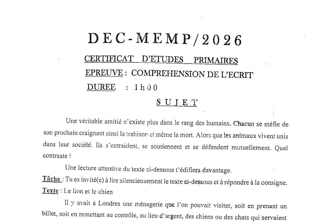 Aperçu de la première page — CEP NATIONAL Compréhension de l'Écrit CEP Bénin 2026