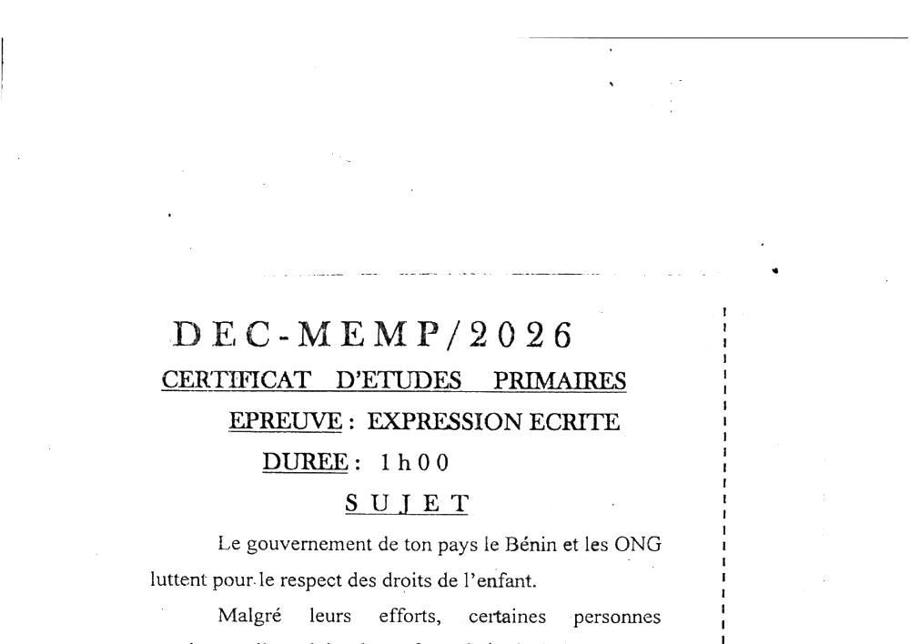 Aperçu de la première page — CEP NATIONAL Expression Écrite CEP Bénin 2026