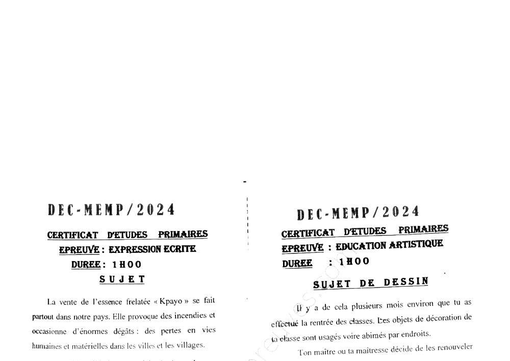 Aperçu de la première page — CEP NATIONAL Expression Écrite et Éducation Artistique CEP Bénin 2024