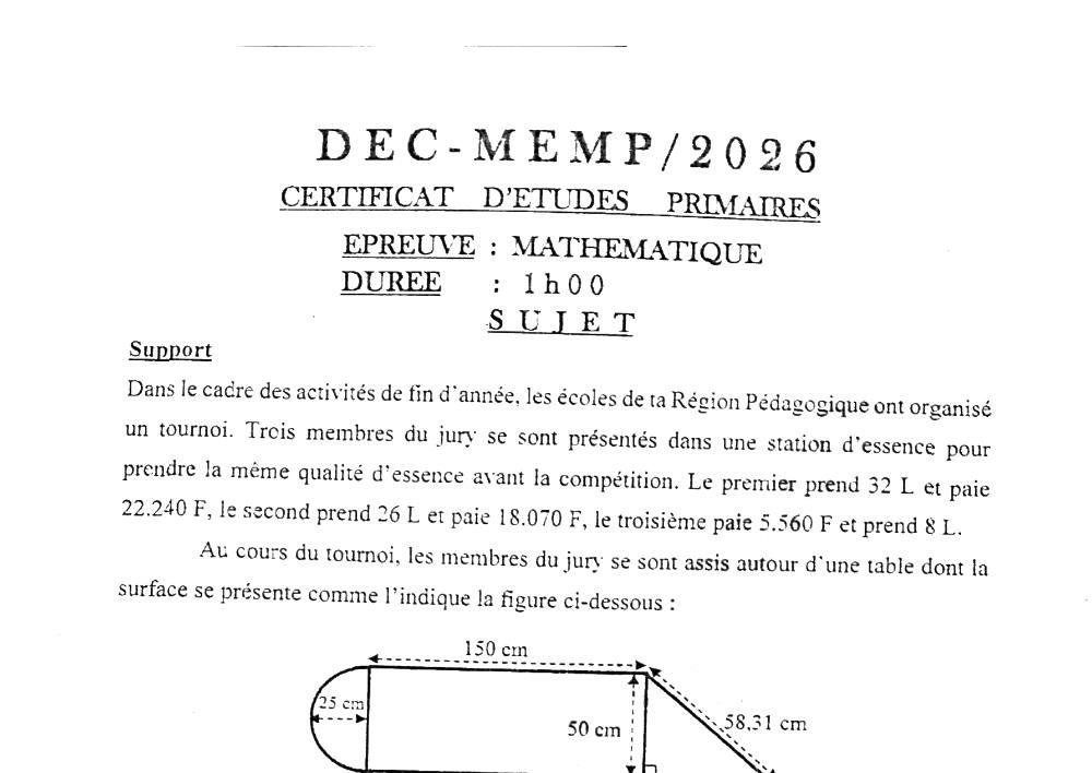 Aperçu de la première page — CEP NATIONAL Mathématiques CEP Bénin 2026