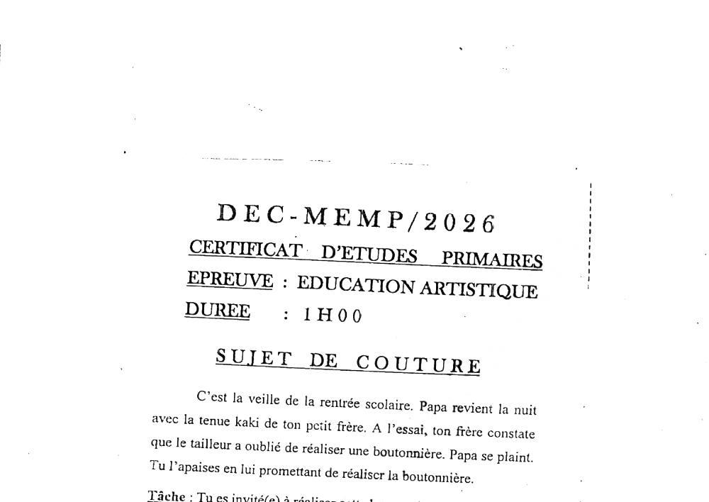 Aperçu de la première page — CEP NATIONAL Éducation Artistique CEP Bénin 2026