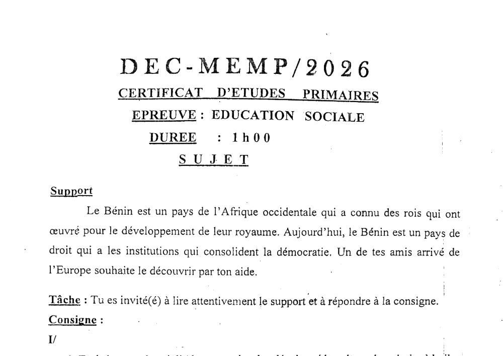 Aperçu de la première page — CEP NATIONAL Éducation Sociale CEP Bénin 2026