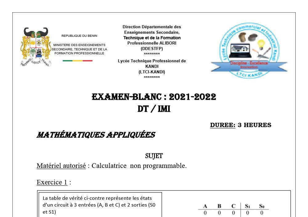 Aperçu de la première page — DT/IMI Examen blanc Terminale (Tle)