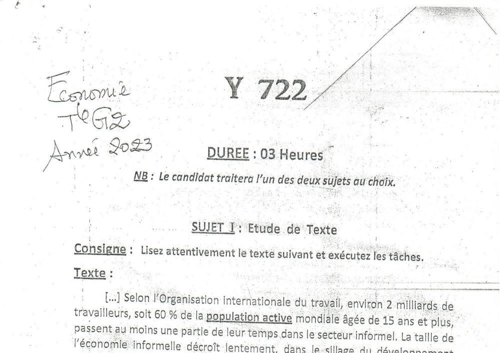 Aperçu de la première page — BAC NATIONAL Économie Séries G1 G2 G3 BAC Bénin 2023