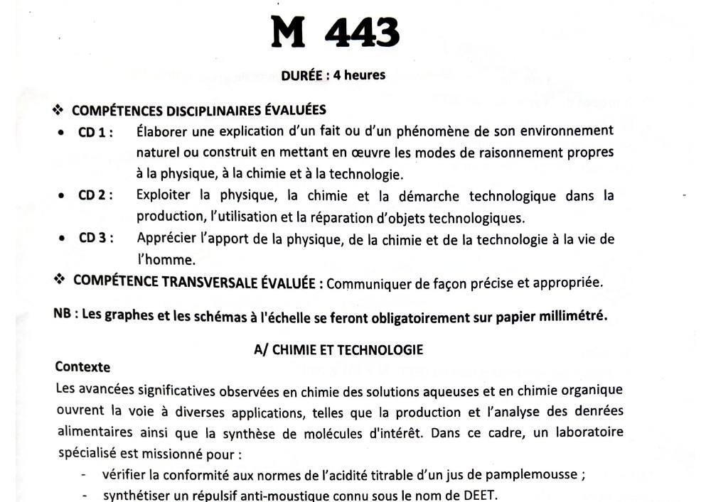 Aperçu de la première page — BAC NATIONAL Physique Chimie Technologie Série D BAC Bénin 2025