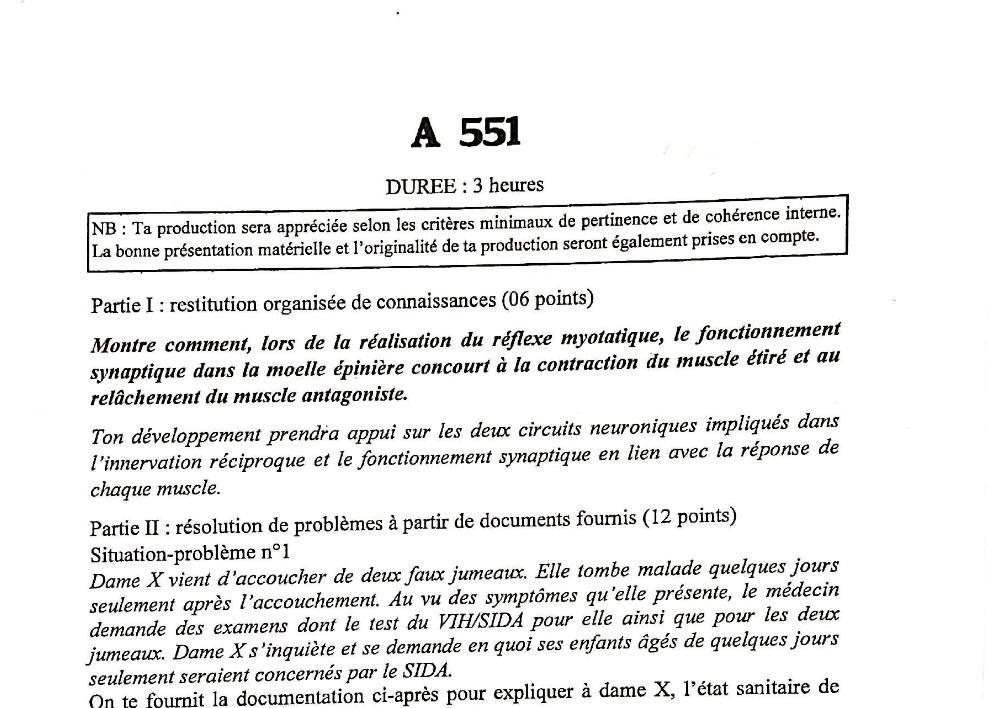 Aperçu de la première page — BAC NATIONAL SVT Série D BAC Bénin 2025