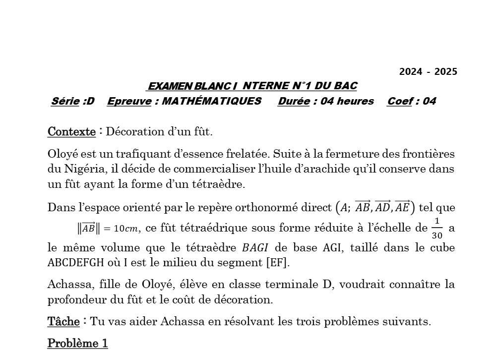 Aperçu de la première page — BAC BLANC Mathématiques Série D 2025