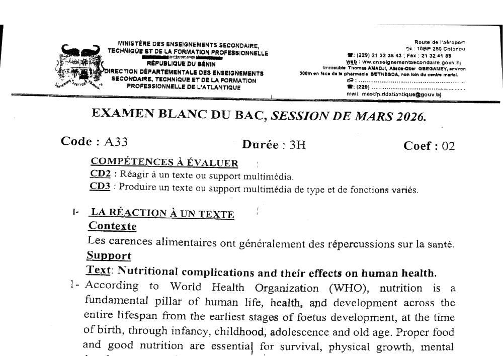 Aperçu de la première page — BAC BLANC ATLANTIQUE Anglais Séries C D 2026