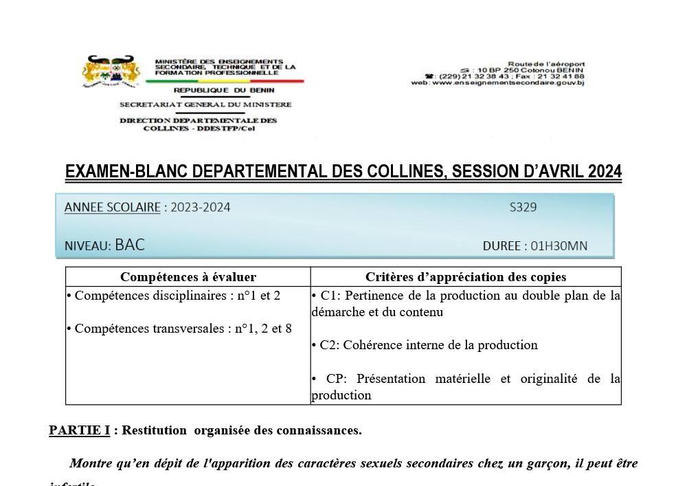 Aperçu de la première page — TleA&B SVT - Examen Blanc - Collines