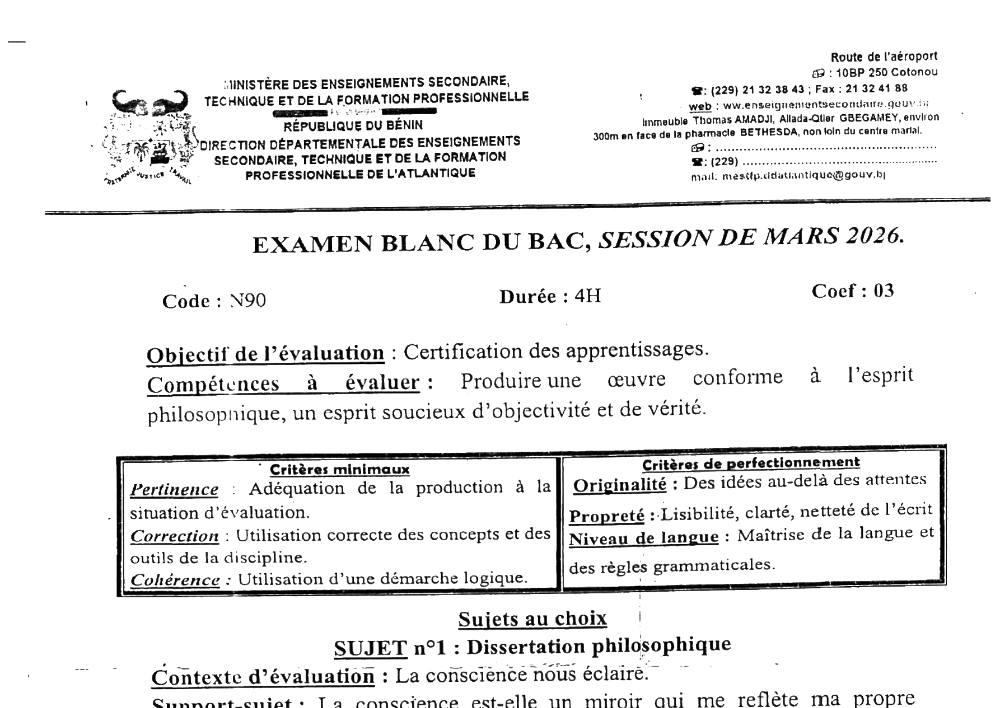 Aperçu de la première page — BAC BLANC ATLANTIQUE Philosophie Série B 2026