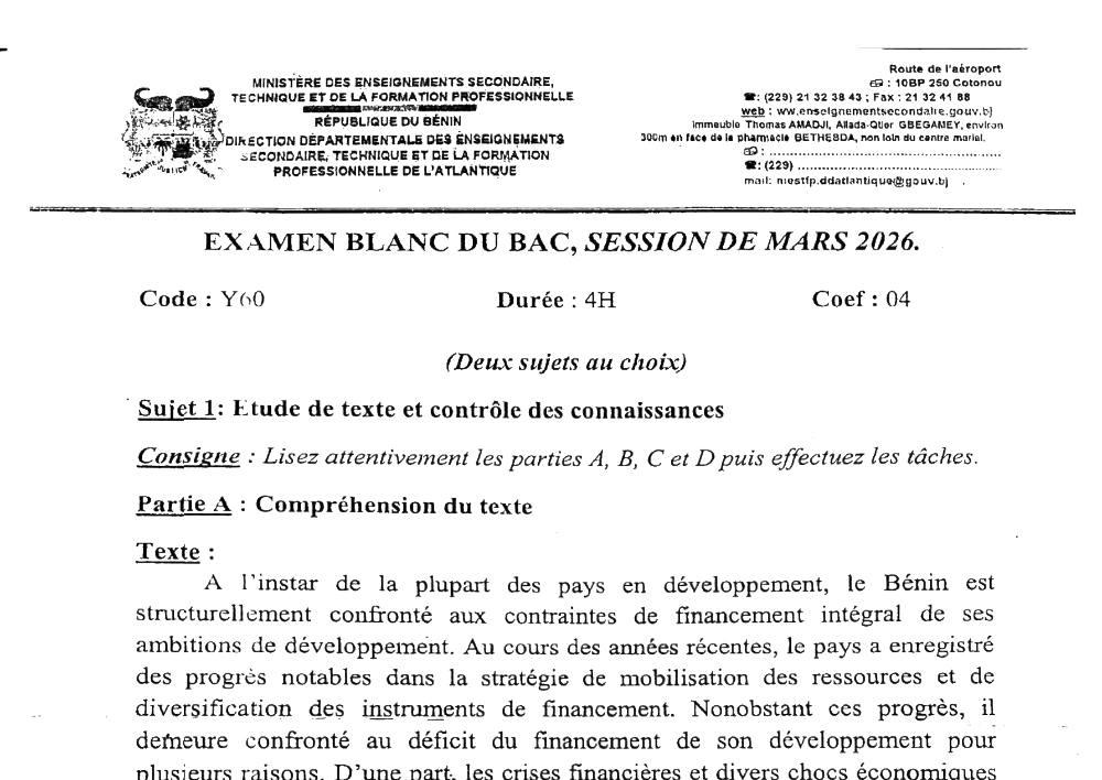 Aperçu de la première page — BAC BLANC ATLANTIQUE Économie Série B 2026