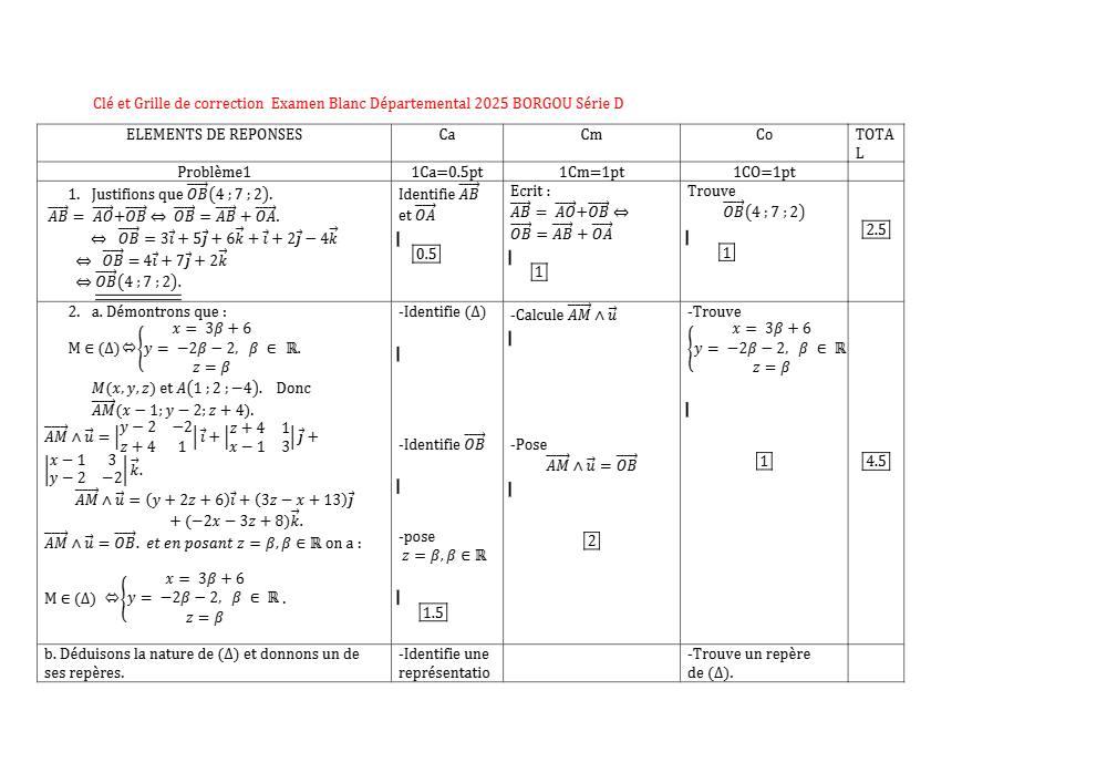 Aperçu de la première page — BAC BLANC BORGOU Mathématiques Série D 2025