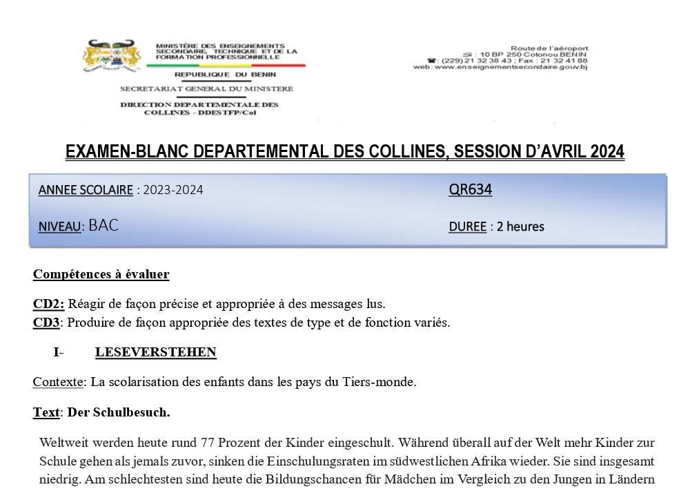 Aperçu de la première page — TleA1&A2 Allemand (LV2) - Examen Blanc - Collines