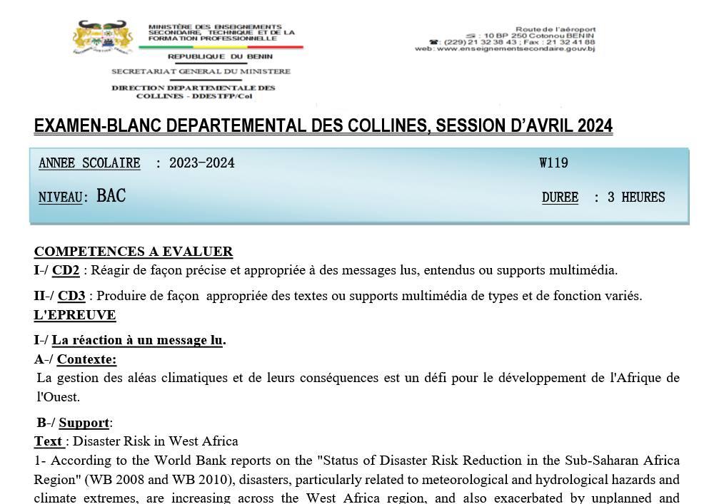 Aperçu de la première page — TleC&D Anglais - Examen Blanc - Collines