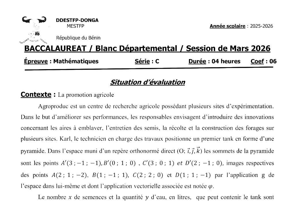 Aperçu de la première page — BAC BLANC DONGA Mathématiques Série C 2026