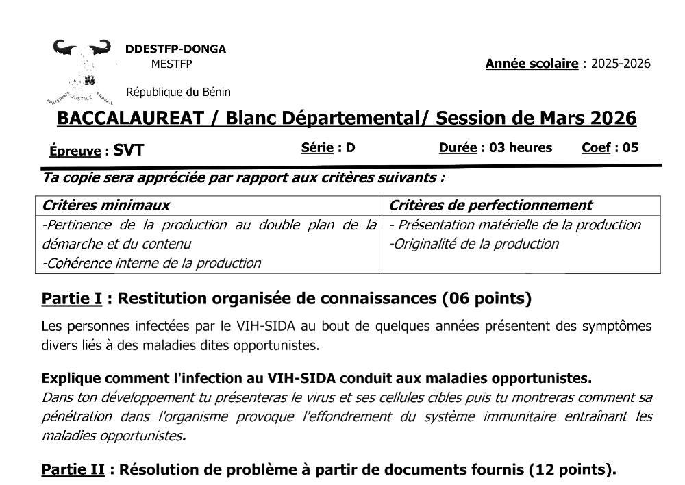 Aperçu de la première page — BAC BLANC DONGA SVT Série D 2026
