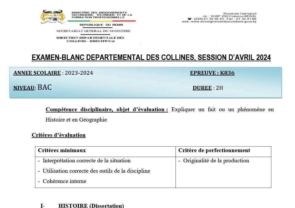 Aperçu de la première page — TleC&D Hist-Geo - Examen Blanc - Collines