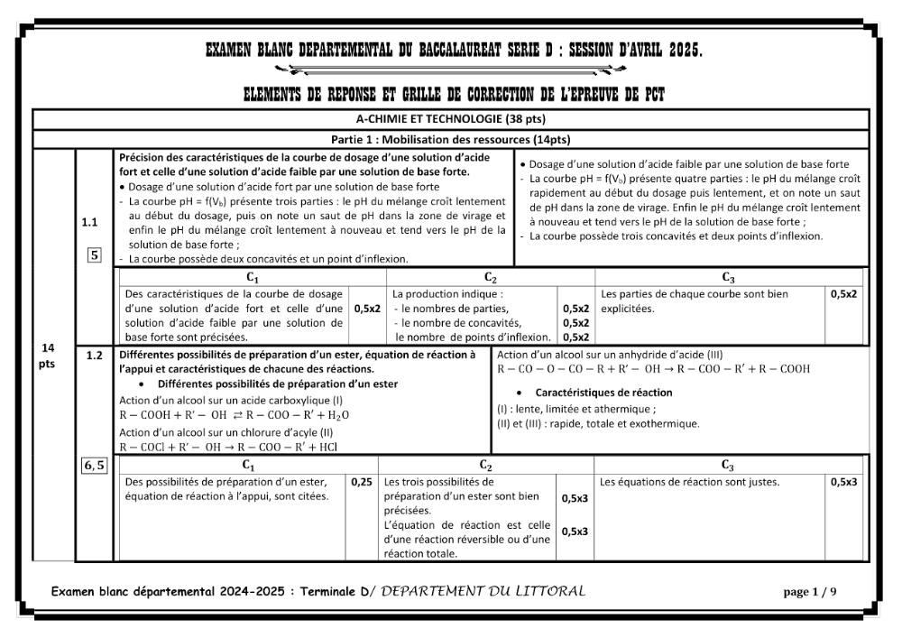 Aperçu de la première page — BAC BLANC LITTORAL Physique Chimie Technologie Série D 2025