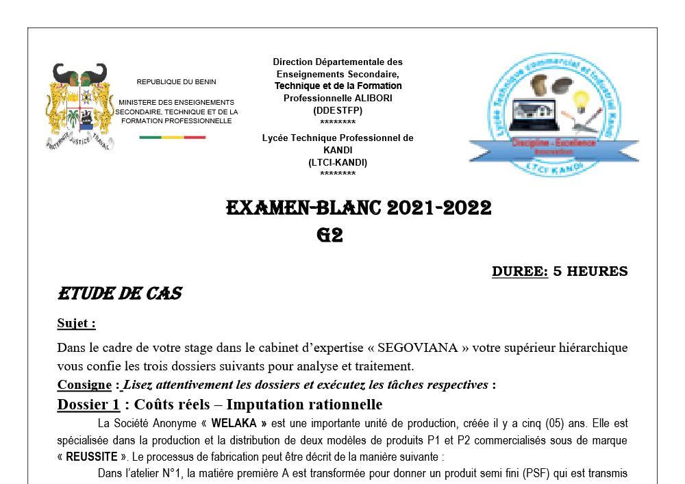 Aperçu de la première page — G2- Examen blanc Terminale (Tle) - Compta