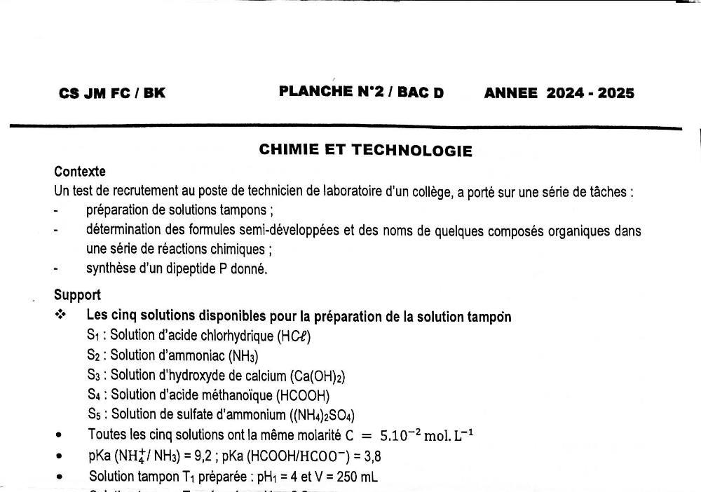 Aperçu de la première page — Physique Chimie Technologie Travaux Dirigés 2026