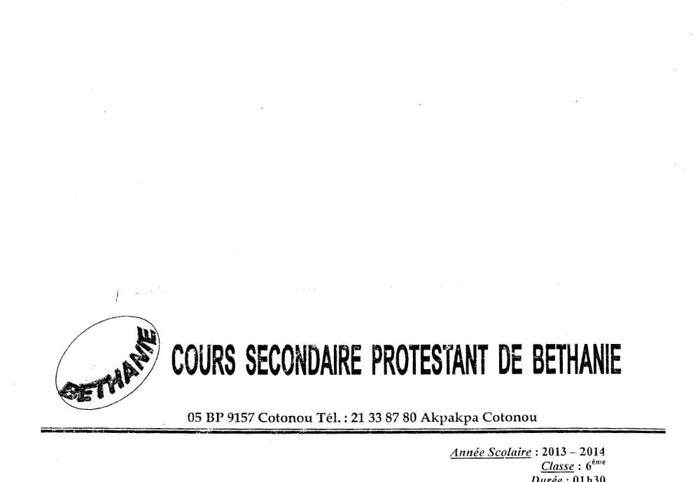 Aperçu de la première page — Français 6e Devoir 2 Trimestre 1 CSP Béthanie 2014