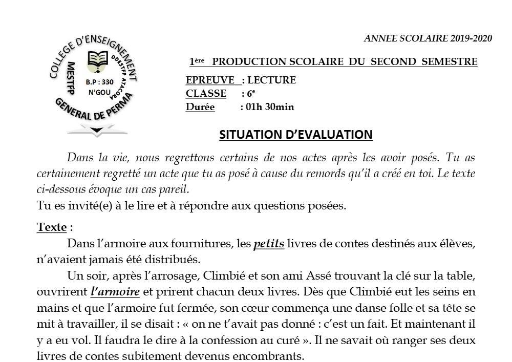 Aperçu de la première page — Lecture 6e Devoir 1 Semestre 2 CEG Perma 2019 2020