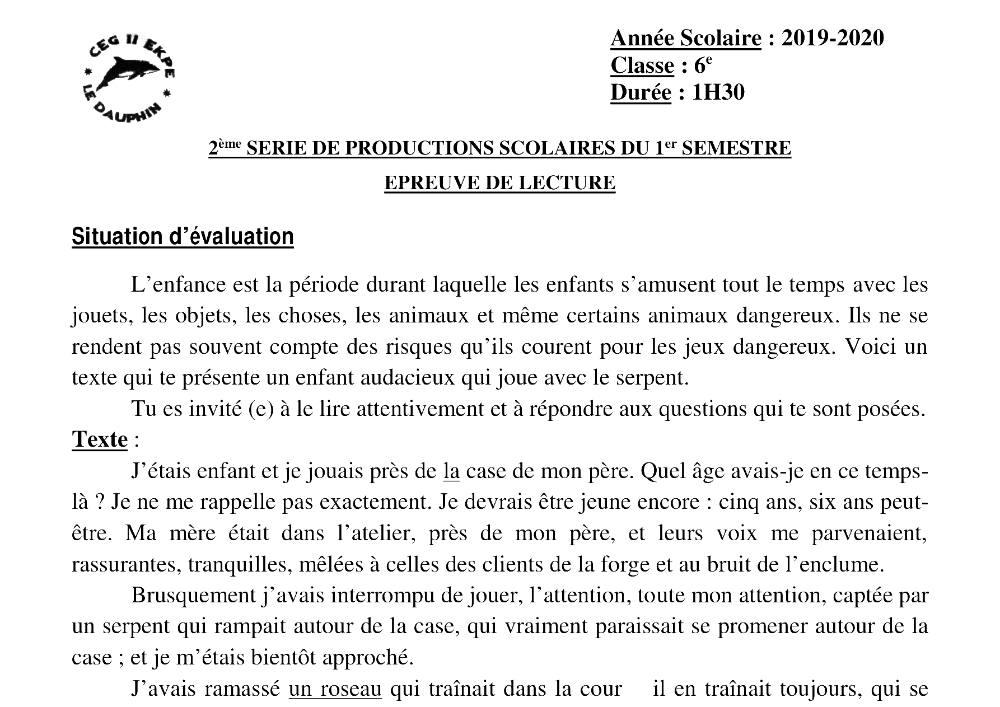 Aperçu de la première page — Lecture 6e Devoir 2 Semestre 1 CEG2 Ekpe 2019 2020