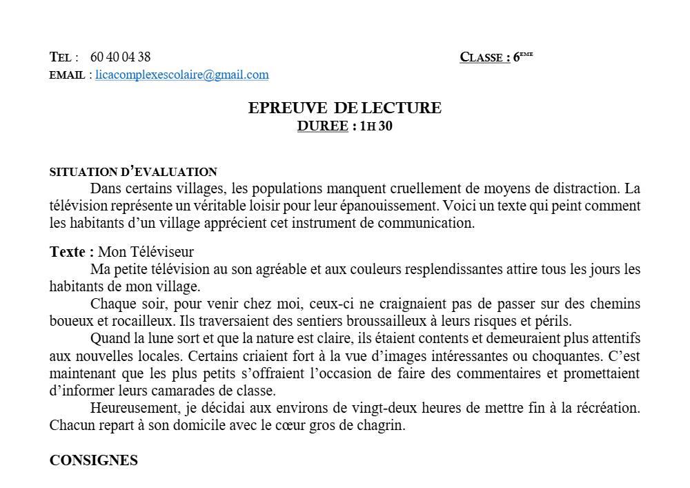 Aperçu de la première page — Lecture 6e CPEG Lica 2019 2020