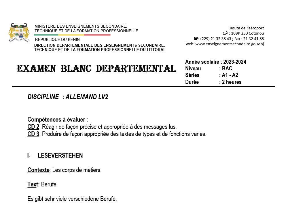 Aperçu de la première page — BAC BLANC LITTORAL - ALLEMAND LV2