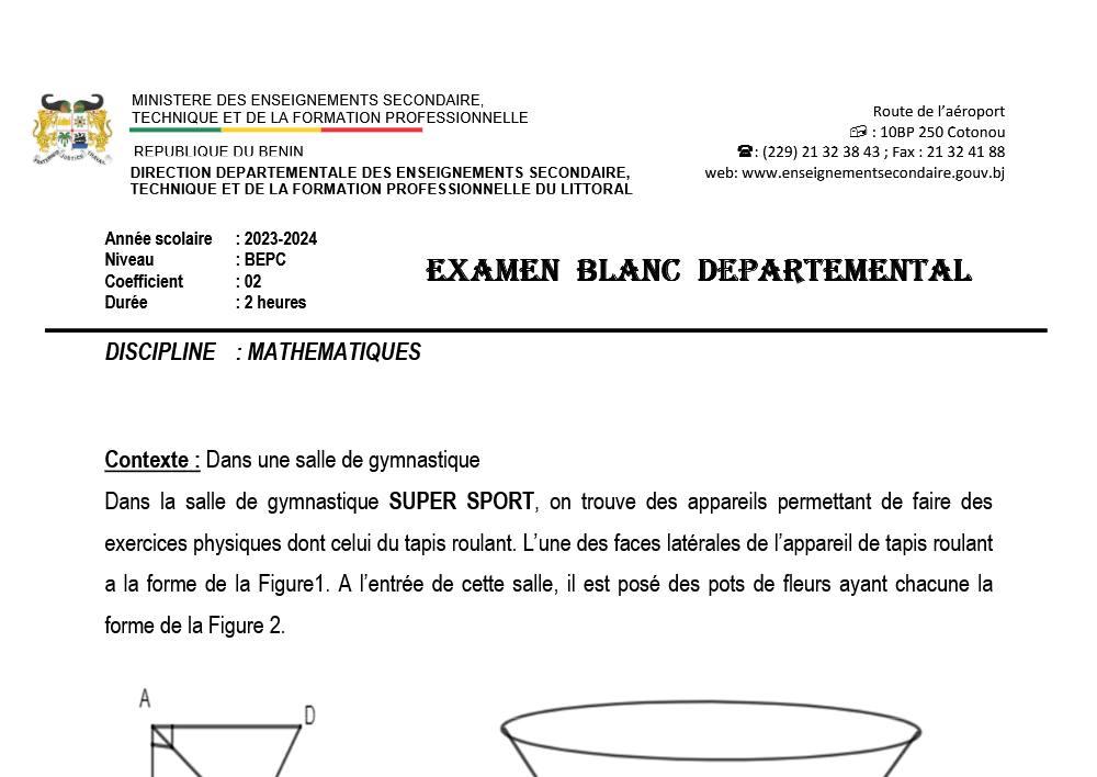 Aperçu de la première page — BEPC BLANC LITTORAL - MATHÉMATIQUE