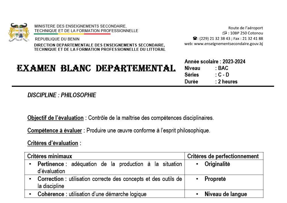 Aperçu de la première page — BAC BLANC LITTORAL - PHILOSOPHIE D & C