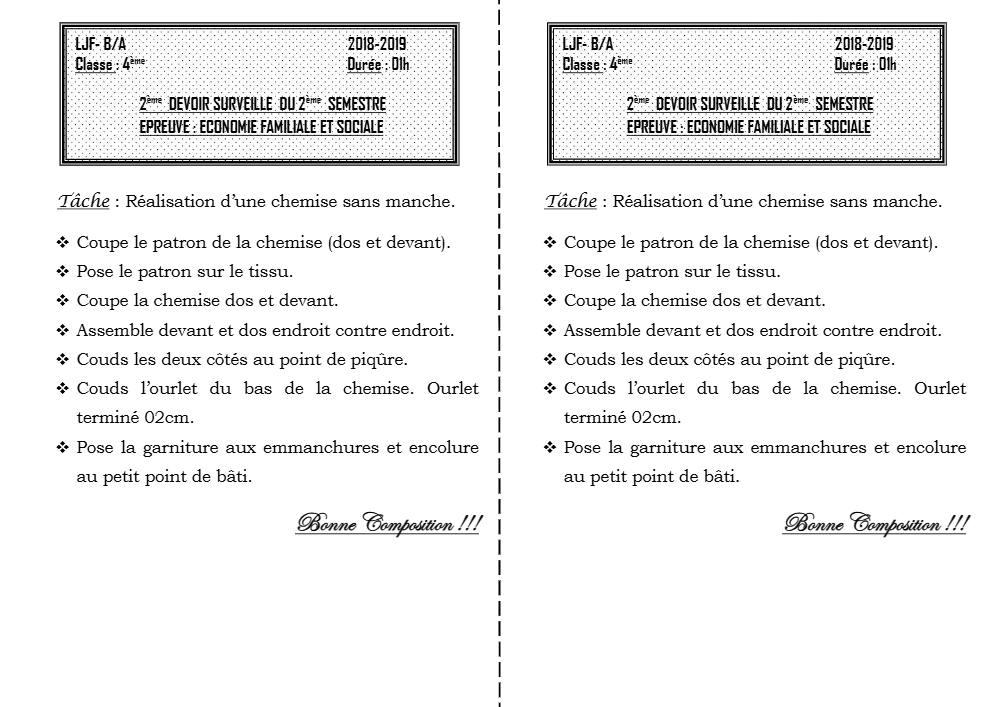 Aperçu de la première page — Économie Familiale 4e Devoir 2 Semestre 2 Sociale Lycée des Jeunes Filles 2018 2019