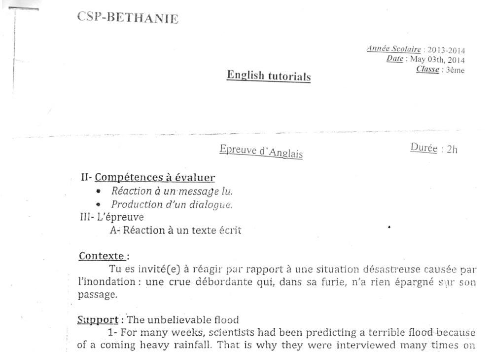 Aperçu de la première page — 3ème Anglais CSP Béthanie 2013 2014