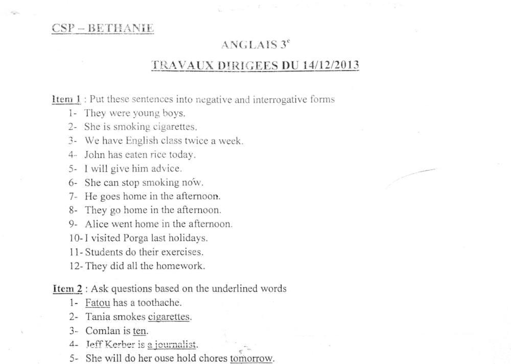 Aperçu de la première page — 3ème Anglais CSP Béthanie Td3 2013 2014