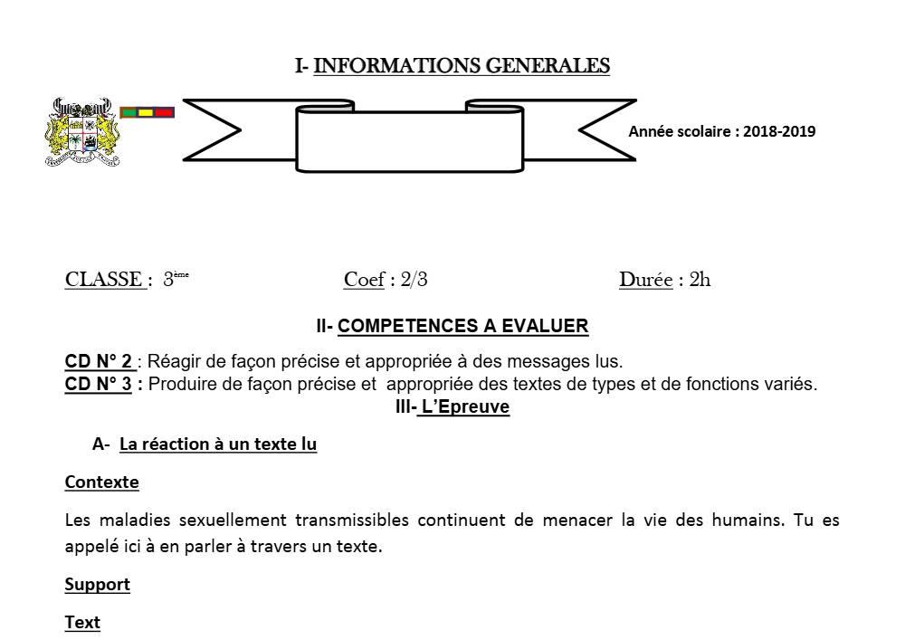Aperçu de la première page — 3ème Anglais Devoir 1 Semestre 1 CEG1 Ikpinlè 2018 2019
