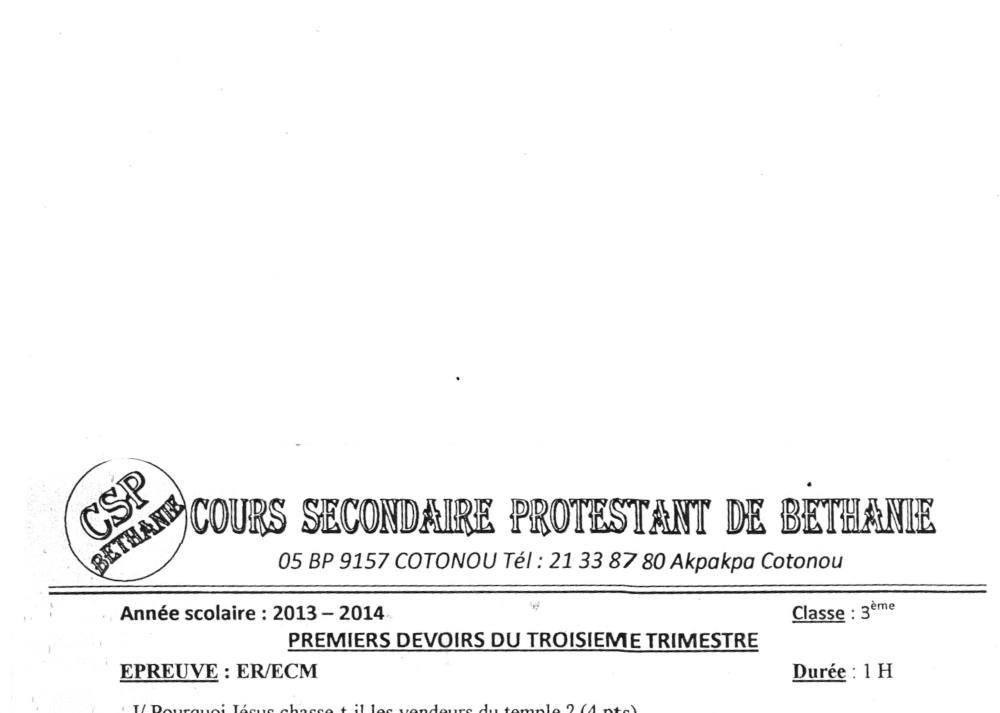 Aperçu de la première page — 3ème ECM Devoir 1 Trimestre 3 CSP Berthanie Er Ecm 2013 2014