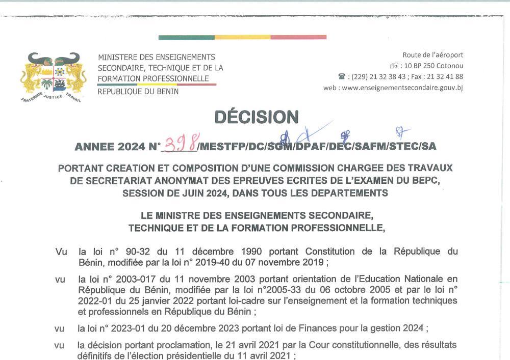 Aperçu de la première page — Secrétariat BEPC 2024 - Liste nationale par département