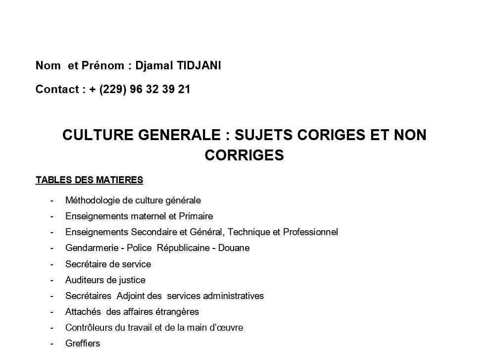 Aperçu de la première page — Compilation sujets Culture Générale & Méthodologie