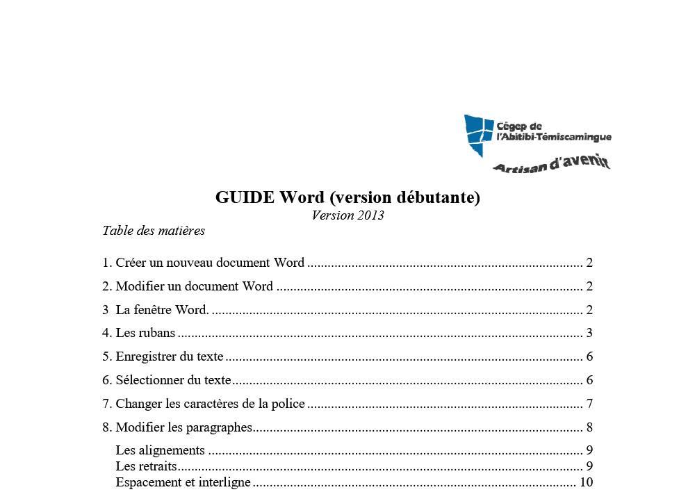 Aperçu de la première page — Guide gratuit PDF Office Word de Microsoft