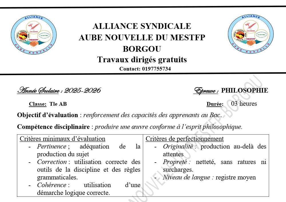 Aperçu de la première page — TD1 AAN MESTFP B Philo Tles AB 25 26