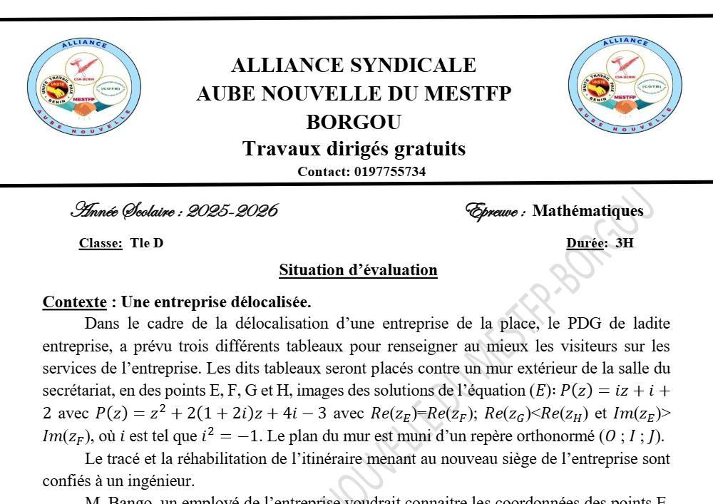 Aperçu de la première page — TD2 AAN MESTFP B Maths Tle D2