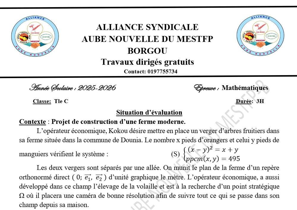 Aperçu de la première page — TD2 AAN MESTFP B P Maths Tle C