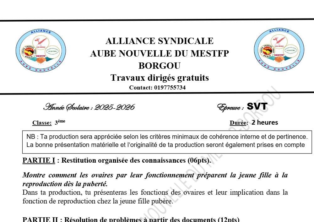 Aperçu de la première page — TD2 AAN MESTFP B SVT 3è 25 26