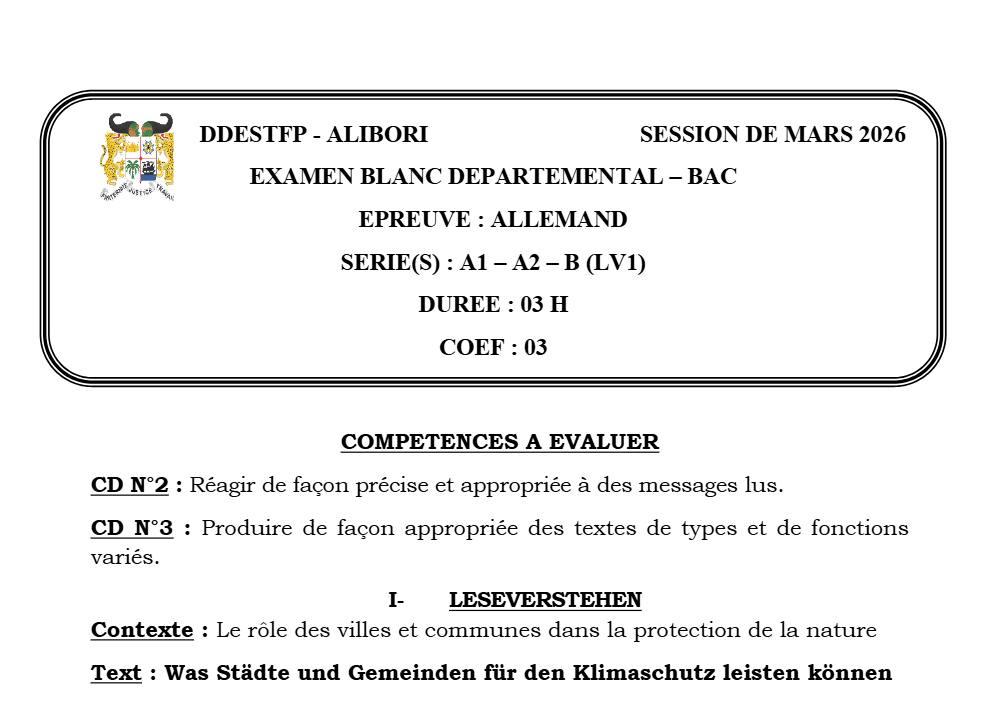 Aperçu de la première page — BAC BLANC 2026 ALIBORI ALLEMAND LV1